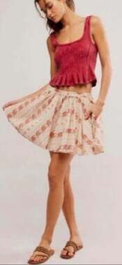 Free People Gaia Printed Floral Mini Skirt Small  Flirty Festival Boho
